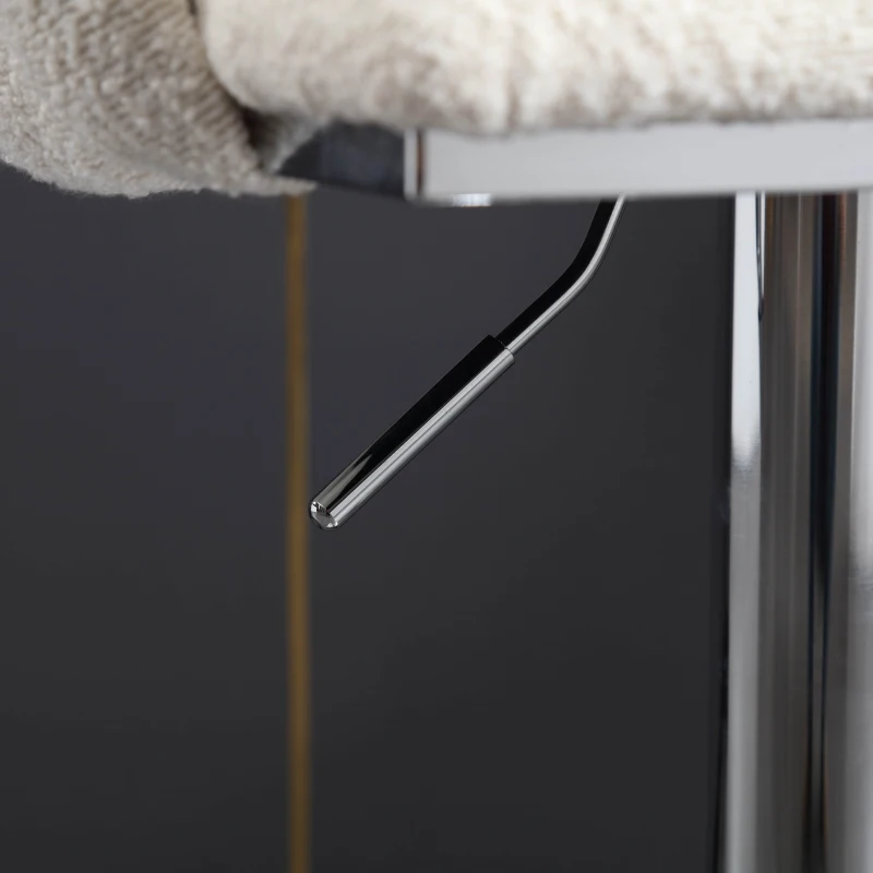 Adjustable Bar Stools Set of 2 with Woven Backs and Silver Base, Upholstered Boucle Fabric, for Kitchen Island and Pub, 53x51x87 cm, Ivory