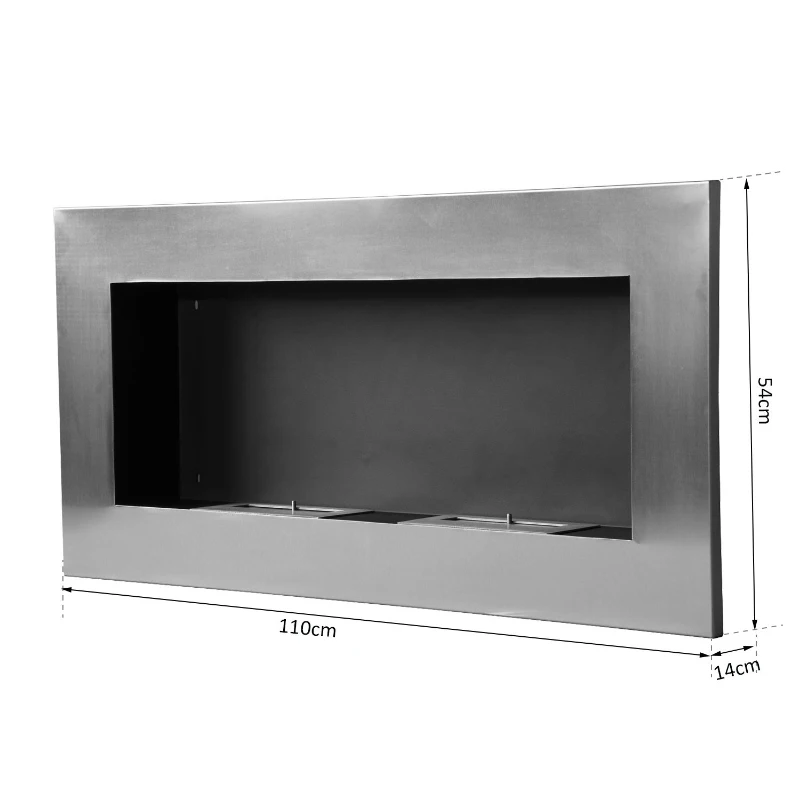 HOMCOM Camino a Bioetanolo da Parete Realizzato in Acciaio Inox con 2 Bruciatori 0.9LT 110 x 54 x 14cm