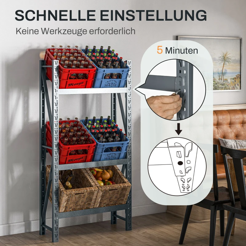 HOMCOM Regał na skrzynki napojów, 3-poziomowy, pokryta stal, szybki montaż, Szary, 80x30x160 cm