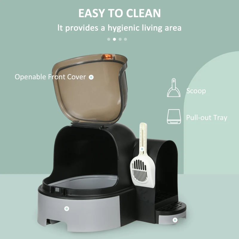 PawHut Litieră pentru Pisici cu Capac, Tavă Detașabilă și Capac Rabatabil și Lopățică Inclusă, 52x60x42 cm, Gri Închis