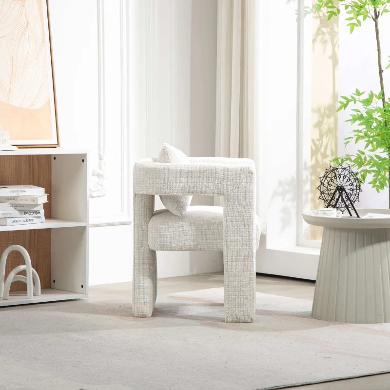 Chenille Fabric Modern Arm Chair Set of 2 with Comfortable Cushions and Pillows, for Living Room - Beige