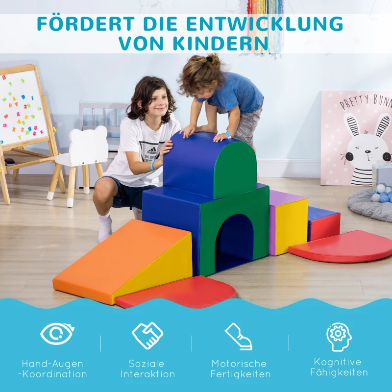 HOMCOM Kinder bouwblokken set, schuimblokken, vierkant, trap, helling, kunstleer, meerkleurig
