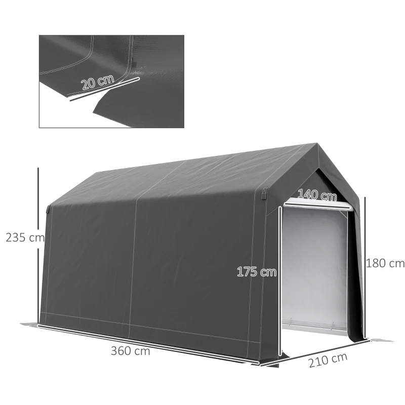 Outsunny Weerbestendige Tuintent, UV-bestendig, Ventilatieraam, Stalen Frame, 210x360x235 cm, Donkergrijs(m-3)