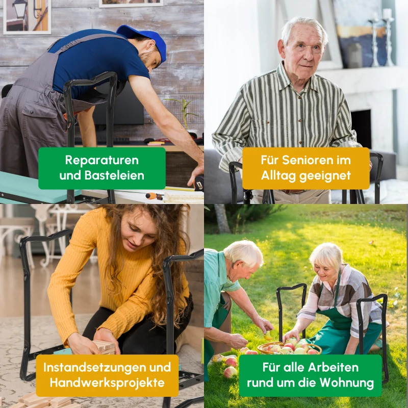 Outsunny Kniebank für Gartenarbeit Klappbarer Gartenhocker Gartenbank Kniehilfe bis 150 kg EVA-Schaumstoff Stahl Dunkelgrün 58 x 28 x 49 cm