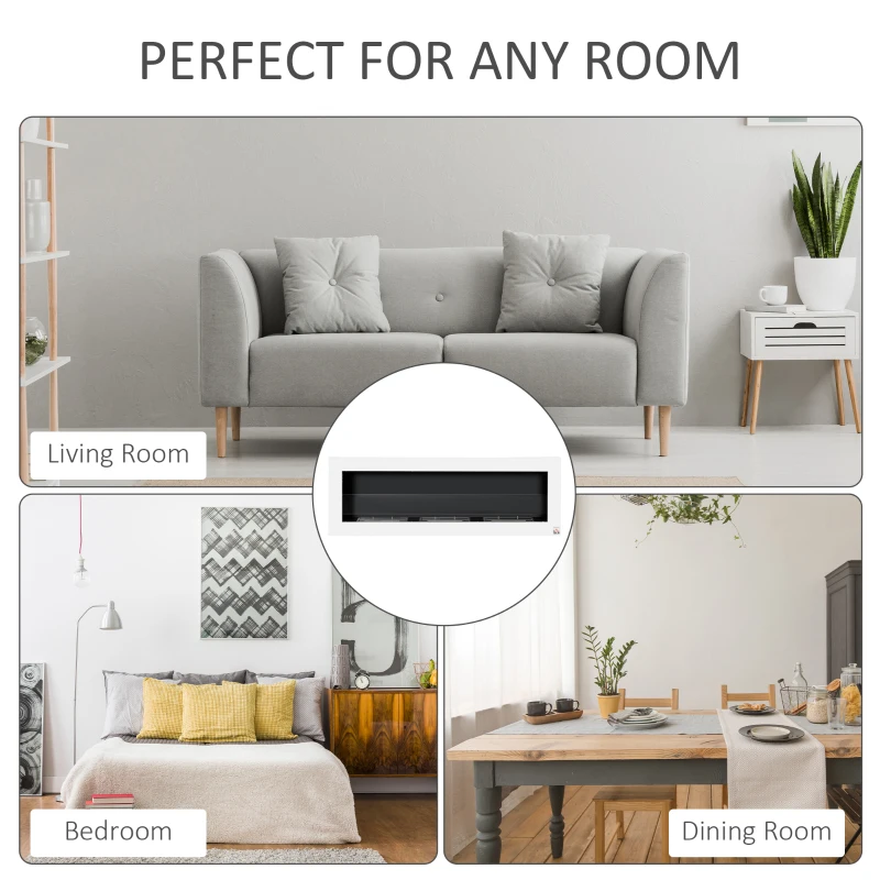 HOMCOM Șemineu de Perete cu Bioetanol și 3 Rezervoare de 1 L, 120x15x40 cm, Alb