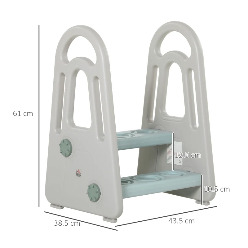 HOMCOM Scăunel cu 2 Trepte, Scară pentru Toaletă, Baie și Bucătărie pentru Copii de 2-5 Ani, 43,5x38,5x61 cm, Gri