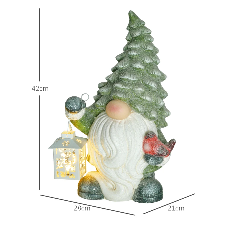 HOMCOM Kerstkabouter met Lantaarn, LED, op Batterijen, Weerbestendig, 28x21x42 cm
