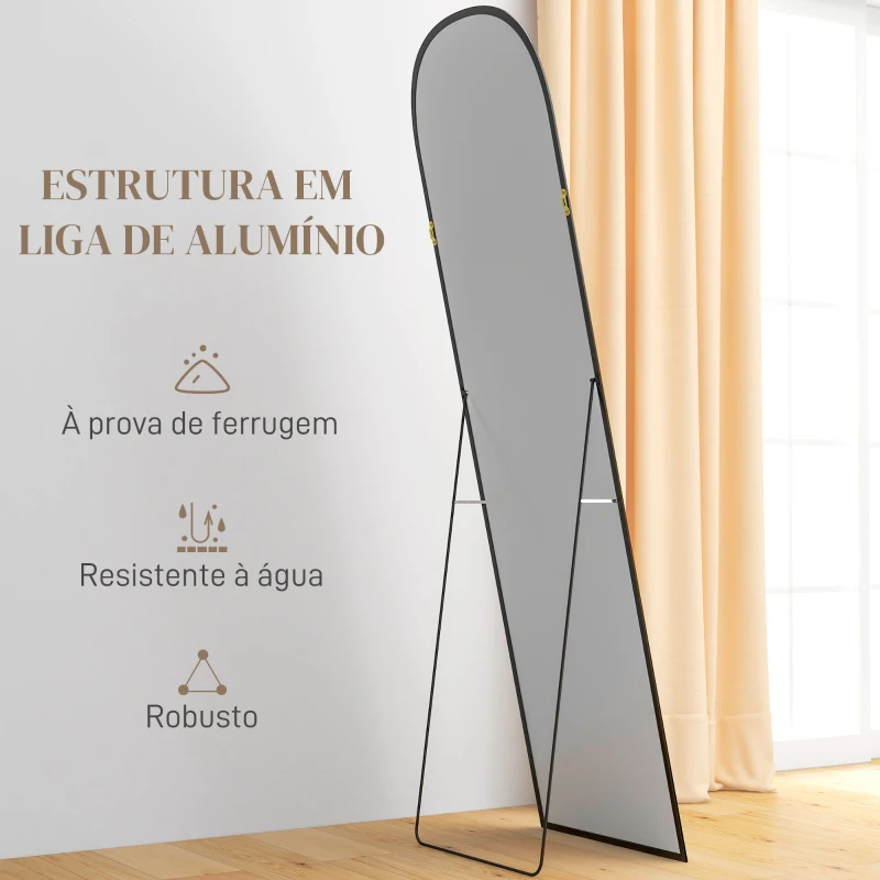 HOMCOM Espelho de Pé Espelho de Corpo Inteiro 50x170 cm com Estrutura de Liga de Alumínio e Suporte para Sala Quarto Preto