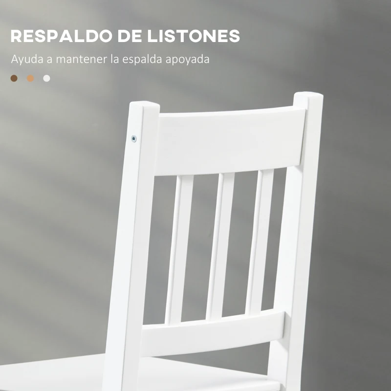 HOMCOM Juego de 4 Sillas de Comedor Silla de Cocina con Respaldo de Listones Marco de Madera de Pino 41x46,5x85,5 cm Blanco