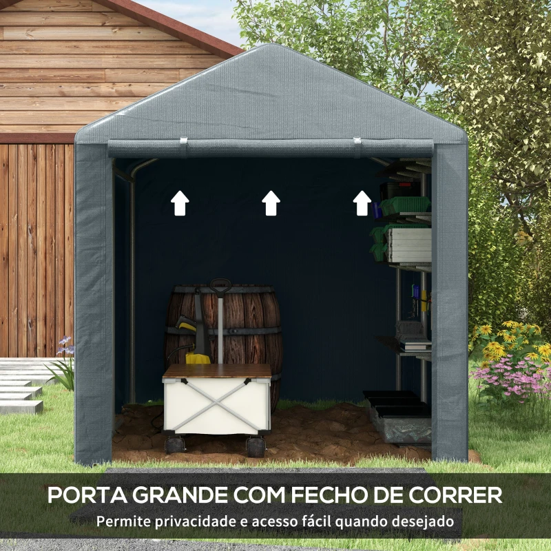Outsunny Abrigo para Ferramentas Bicicletas e Motos 1,6x2,2x1,7 cm Garagem Portátil com 2 Habitações Cinza Escuro