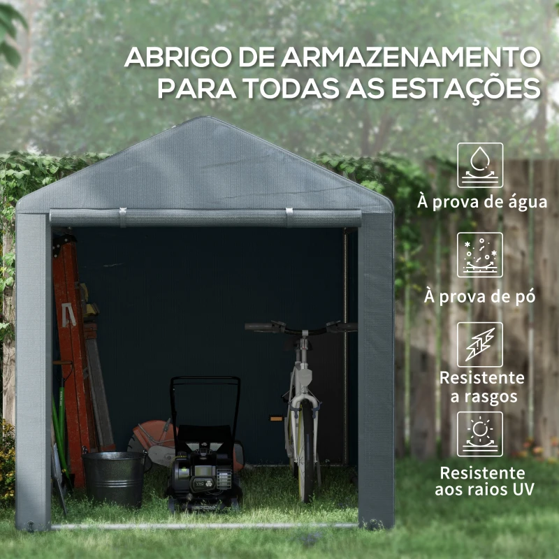 Outsunny Abrigo para Ferramentas Bicicletas e Motos 1,6x2,2x1,7 cm Garagem Portátil com 2 Habitações Cinza Escuro