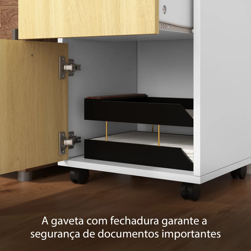 HOMCOM Bloco de Gavetas de Escritório com Armário e Gaveta Móvel Arquivador com Rodas Suporte para Impressora 40x35x60 cm Madeira