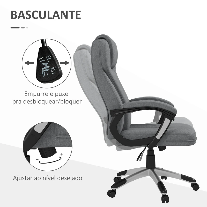 Vinsetto Cadeira de Escritório Giratória com Altura Ajustável Apoio para os Braços e Encosto Acolchoado de Linho Sintético 66x75x110-120 cm Cinza