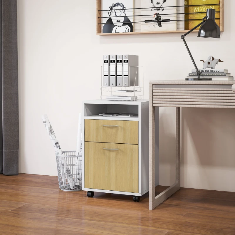 HOMCOM Bloco de Gavetas de Escritório com Armário e Gaveta Móvel Arquivador com Rodas Suporte para Impressora 40x35x60 cm Madeira