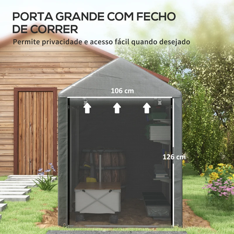 Outsunny Abrigo para Ferramentas Bicicletas e Motos 1,2x1,8x1,65 m Garagem Portátil com 2 Habitações Cinza Escuro