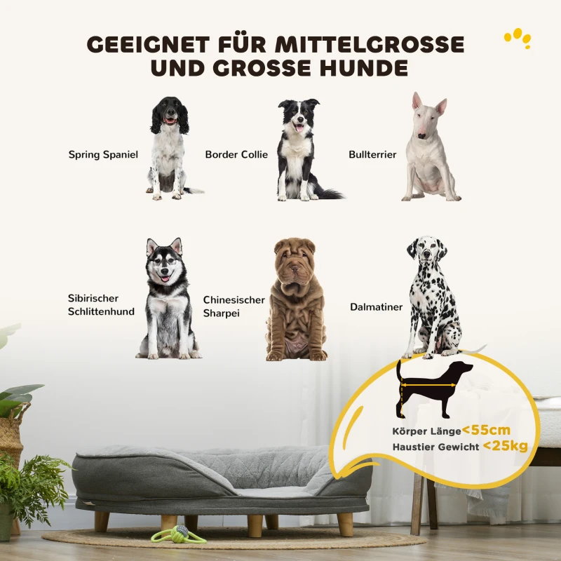 PawHut Hondenbed voor Honden tot 25 kg met Afneembare Hoes, Anti-slip Poten, 90 x 78 x 25 cm, Grijs