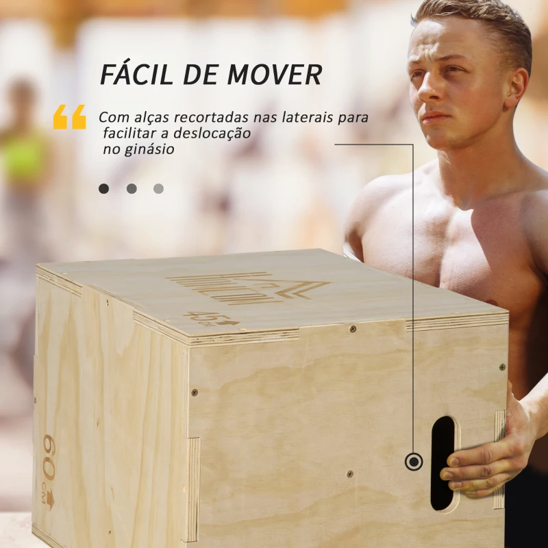HOMCOM Caixa Pliometria de Madeira Caixa de Saltos com 2 Alças Recortadas Carga Máxima 120 kg 45x40x60 cm Madeira