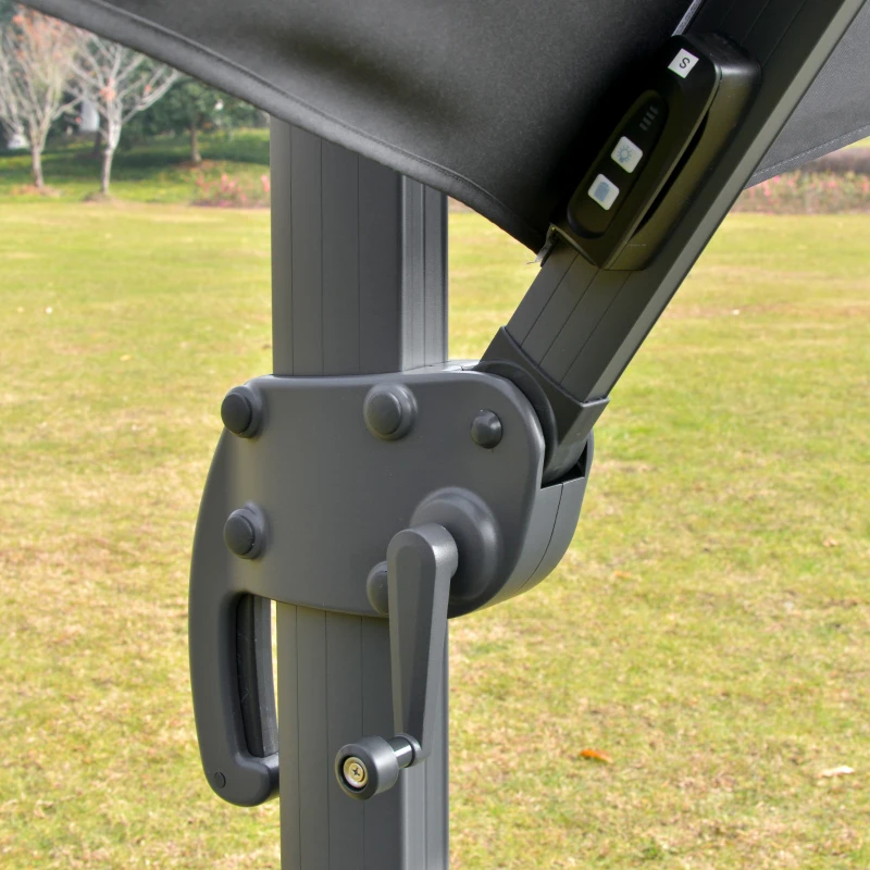 Outsunny 3m Cantilever Parasol w/ Solar Lights Power Bank Base 360° Spin Dark Grey