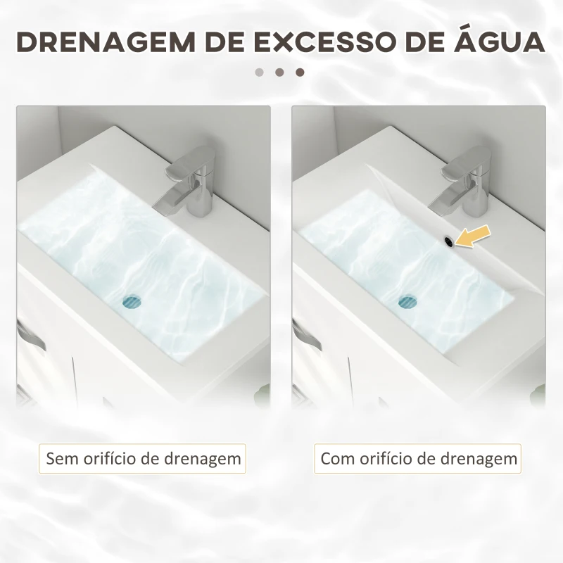 kleankin Conjunto de Móveis Casa de Banho 3 Peças com Espelho com Prateleira Móvel com Lavatório Cerâmico e Coluna de Casa de Banho