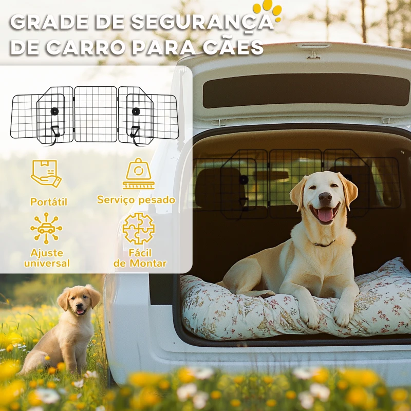 PawHut Grade de Segurança de Carro para Cães com Largura Ajustável Grade para Cães de Carro Dobrável 93-150x42 cm Preto