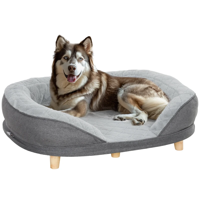 PawHut Hondenbed voor Honden tot 25 kg met Afneembare Hoes, Anti-slip Poten, 90 x 78 x 25 cm, Grijs