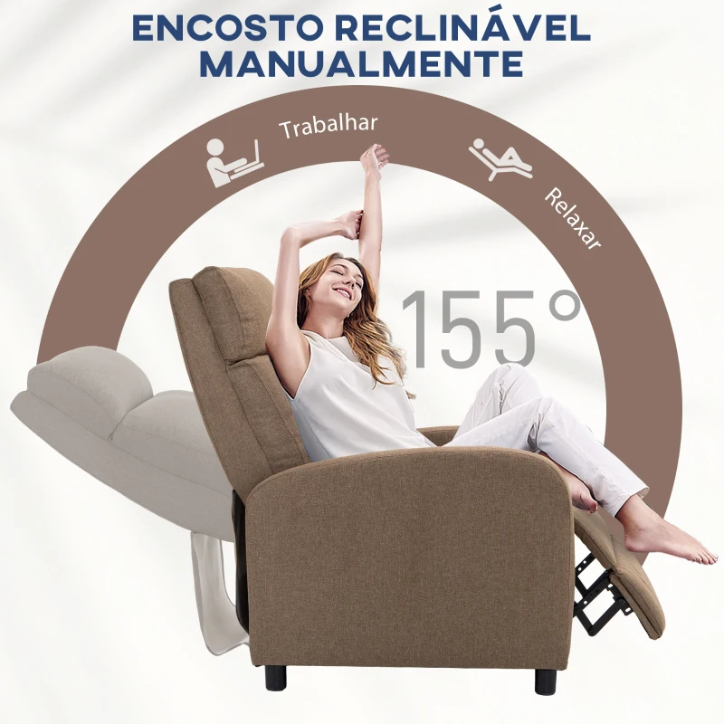 HOMCOM Poltrona Relax Reclinável até 155° Poltrona Reclinável Manual para Pessoas com Altura Inferior 195 cm 67x87x98 cm Marrom