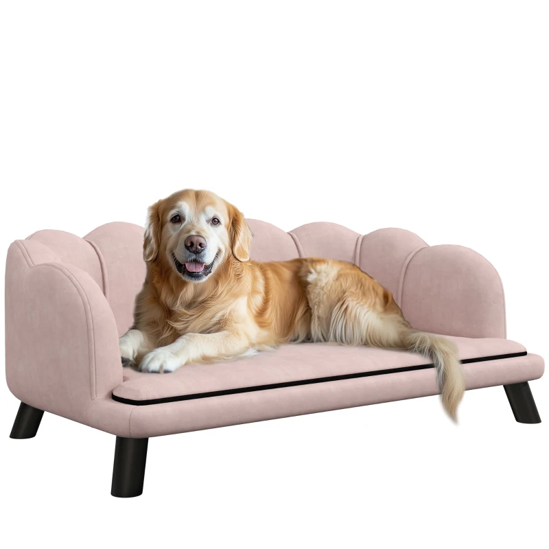 PawHut Huisdierensofa voor Middelgrote en Grote Honden tot 25 kg, Stevig Hout, Gepolsterd, Roze