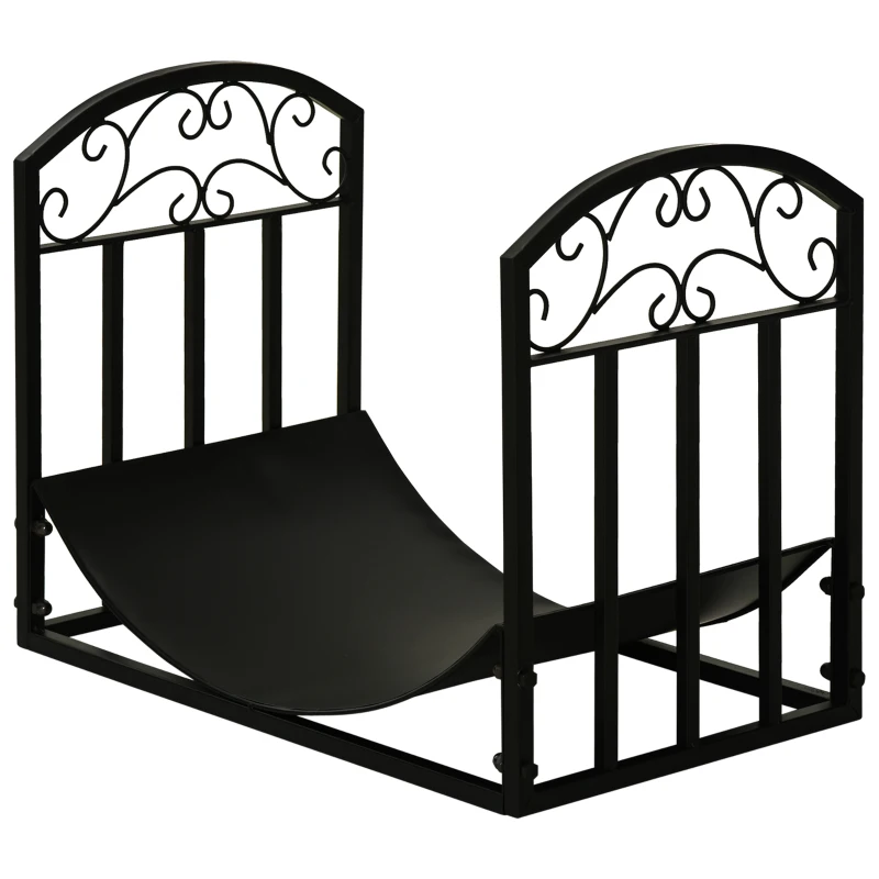 Outsunny Suporte para Lenha  de Metal com Prateleira Curva Carga 60 kg para Interior e Exterior 60,5x36x46,5 cm Preto