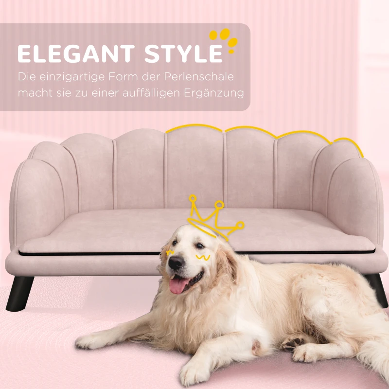 PawHut Sofa dla Zwierząt Domowych dla Średnich i Dużych Psów do 25 kg, Solidne Drewno, Wyściełana, Różowa