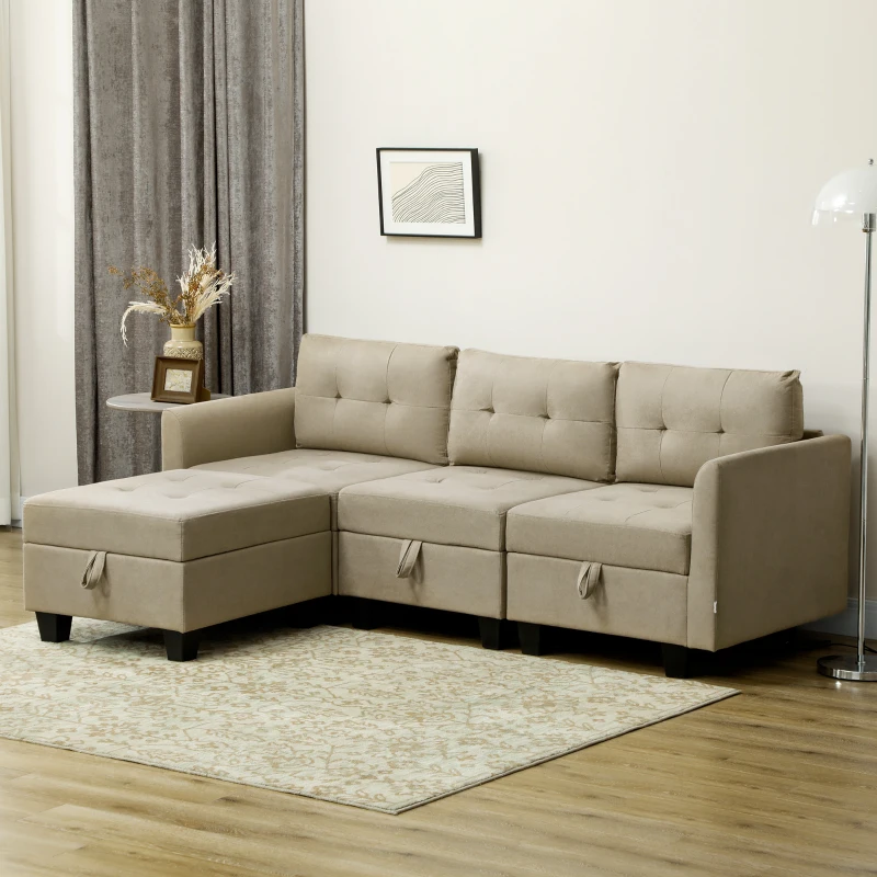 HOMCOM 'L' Shape Modular Sofa, with Storage - Light Brown
