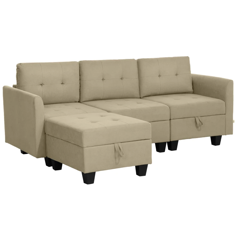 HOMCOM 'L' Shape Modular Sofa, with Storage - Light Brown