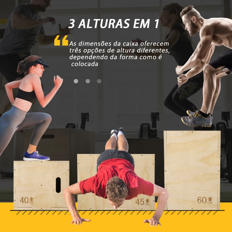 HOMCOM Caixa Pliometria de Madeira Caixa de Saltos com 2 Alças Recortadas Carga Máxima 120 kg 45x40x60 cm Madeira