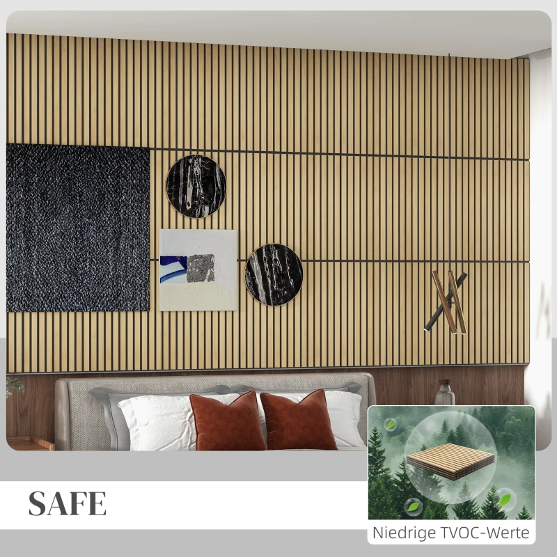 HOMCOM Akoestisch Paneel, Geluidsabsorptie, DIY Lamellenwand, MDF & Polyester, Eenvoudige Installatie, Eik
