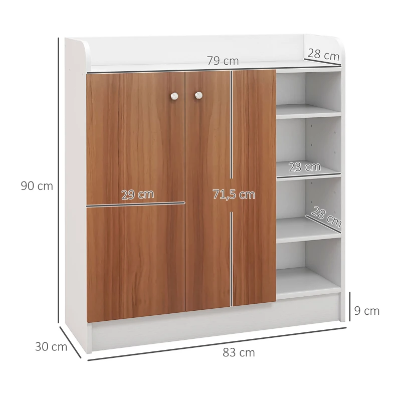 HOMCOM Sapateira com 2 Portas Prateleiras Interiores e 4 Prateleiras Exteriores com Altura Ajustável 83x30x90 cm Madeira