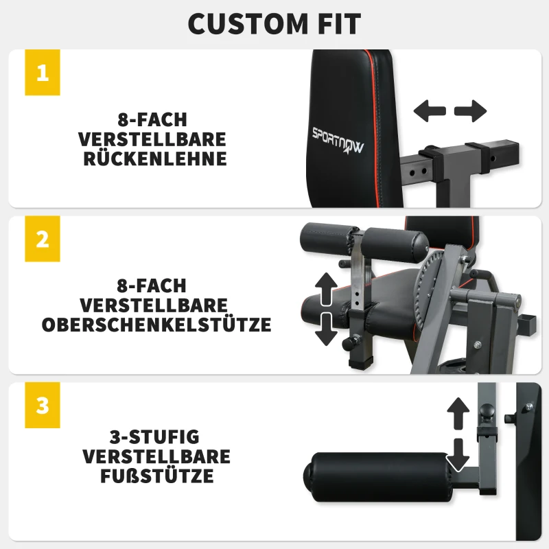SPORTNOW Rozciągacz Nóg, 32 Pozycje, Regulowane Oparcie i Poduszka Na Uda, Stal, Szary/Czarny