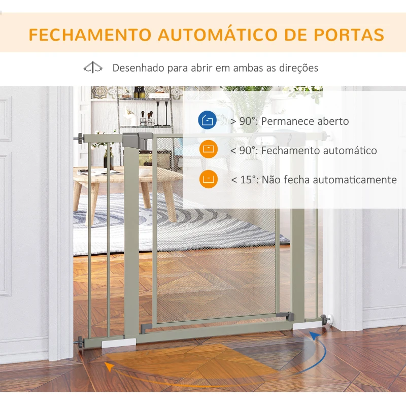 PawHut Barreira de Segurança para Cães Extensível 75-103 cm com 2 Extensões Duplo Bloqueio Fechamento Automático Cinza