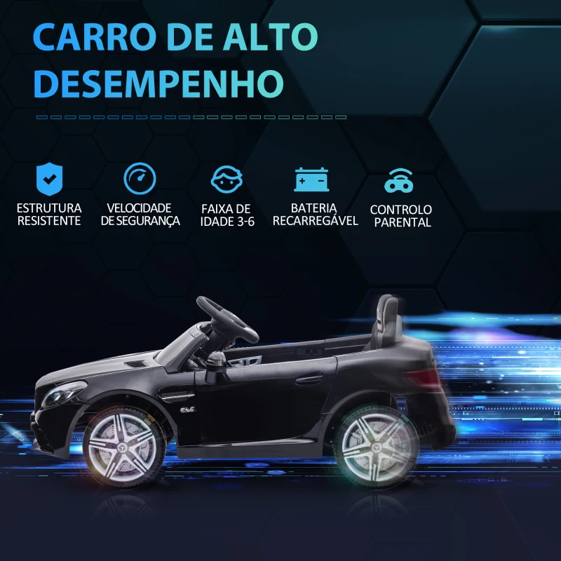 AIYAPLAY Carro Elétrico Mercedes SLC 300 12V com Controlo Remoto Faróis LED Música TF USB e Abertura da Porta 3-5km/h 107x62,5x44 cm Preto