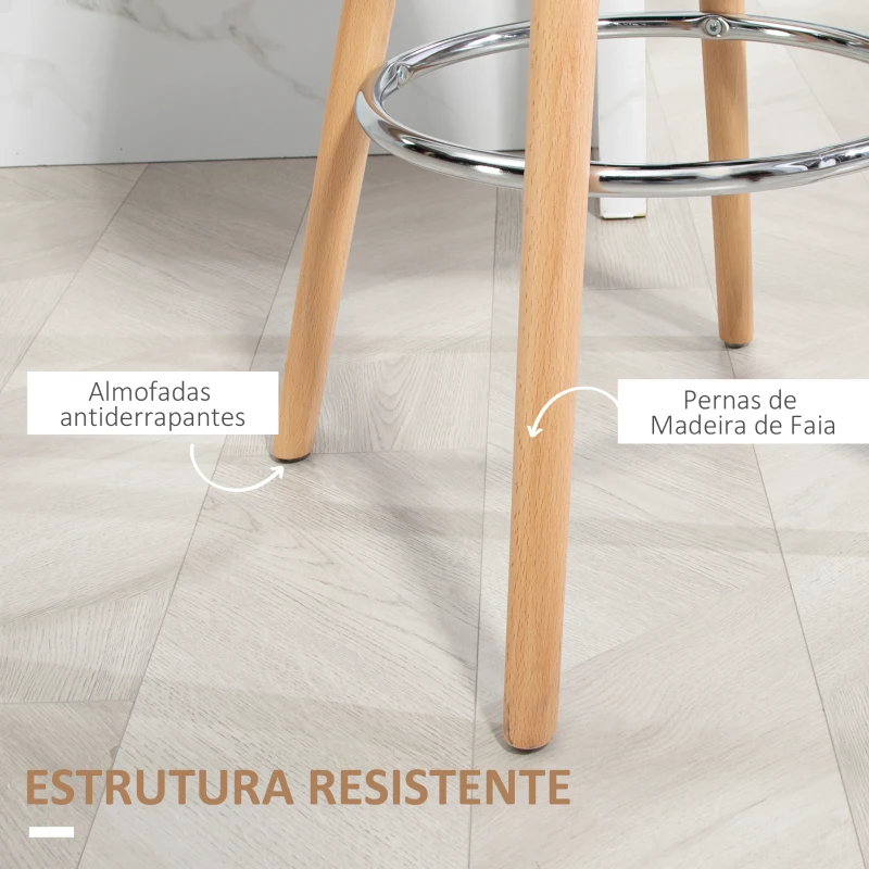 HOMCOM Conjunto de 2 Bancos de Bar Estofado em PU Bancos Altos de Cozinha com Pés de Madeira 38,5x42,5x91 cm Preto