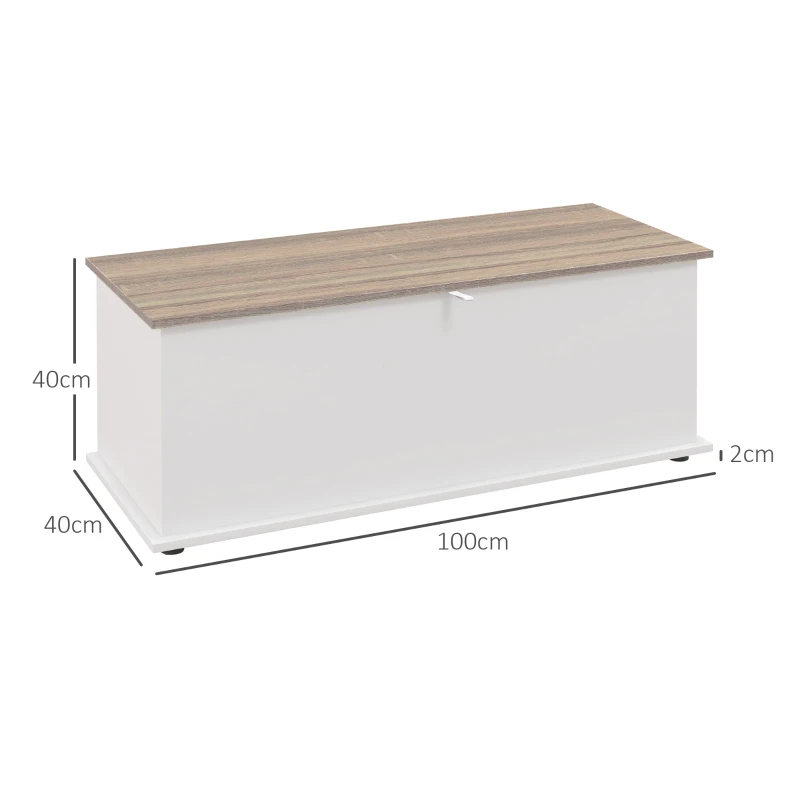 HOMCOM Baú de Armazenamento de Madeira Banco de Armazenamento Carga Máxima 60kg 100x40x40 cm Branco e Madeira