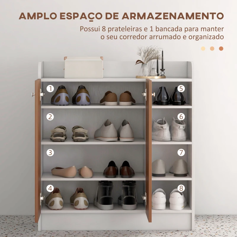 HOMCOM Sapateira com 2 Portas Prateleiras Interiores e 4 Prateleiras Exteriores com Altura Ajustável 83x30x90 cm Madeira