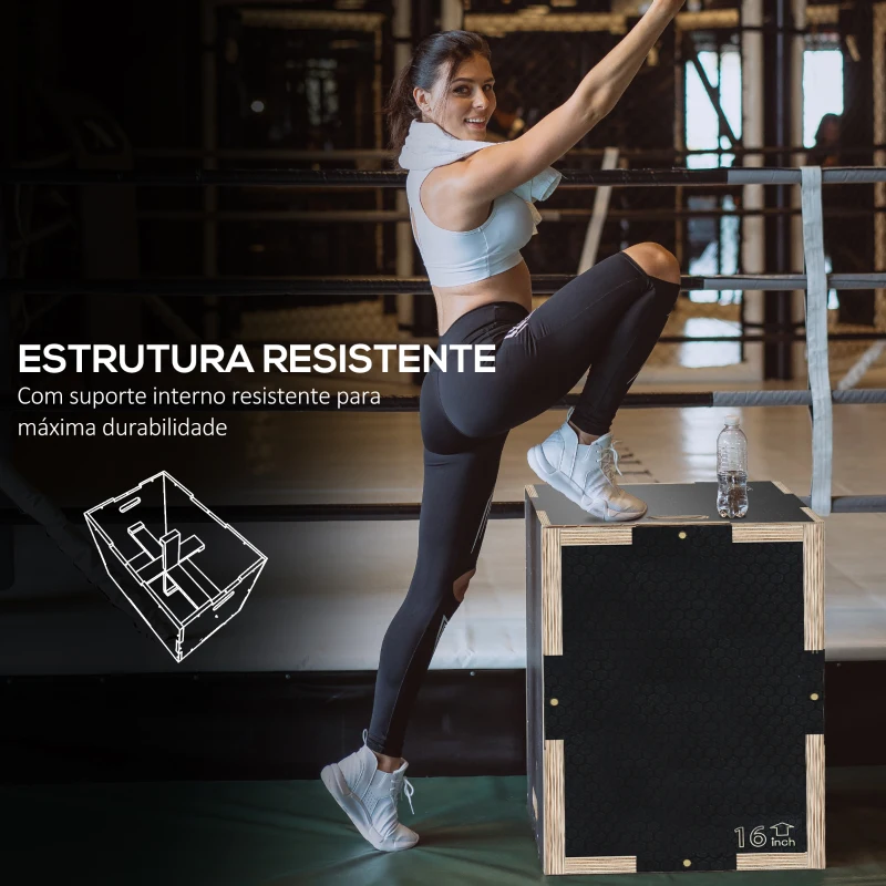 SPORTNOW Caixa Pliométrica com 3 Alturas Diferentes para Treino de Força em Casa Ginásio CrossFit Carga 120 kg 40,5x35,5x30,5 cm Preto