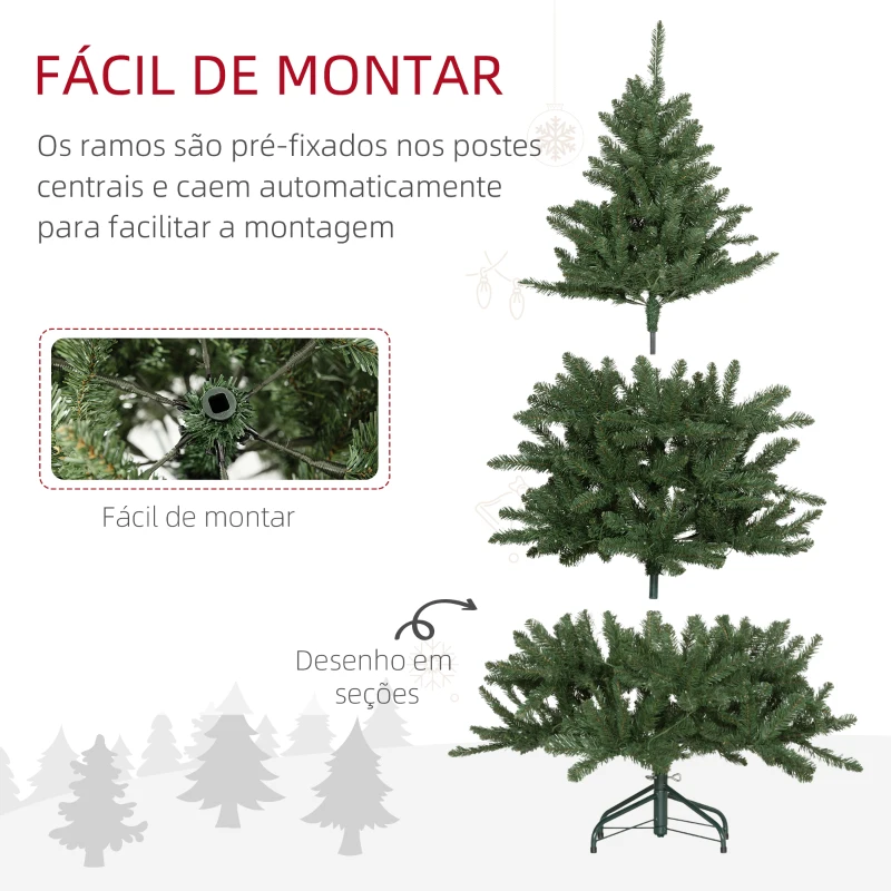 HOMCOM Árvore de Natal Artificial 150 cm com 220 Luzes LED 588 Ramos Árvore Natalina para Interior Verde