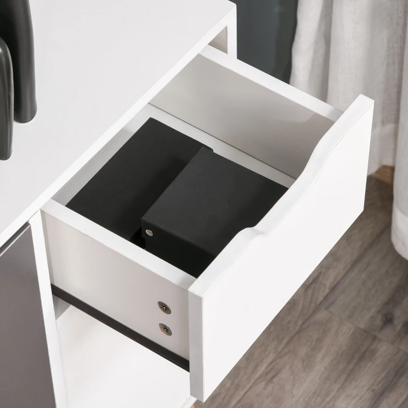 HOMCOM Aparador Móvel Auxiliar de Armazenamento com 2 Armários de Porta Gaveta Pés de Madeira 90x30x72 cm Cinza e Branco