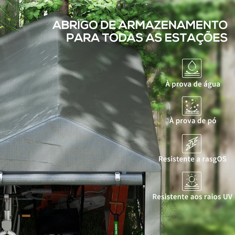Outsunny Abrigo para Ferramentas Bicicletas e Motos 1,2x1,8x1,65 m Garagem Portátil com 2 Habitações Cinza Escuro