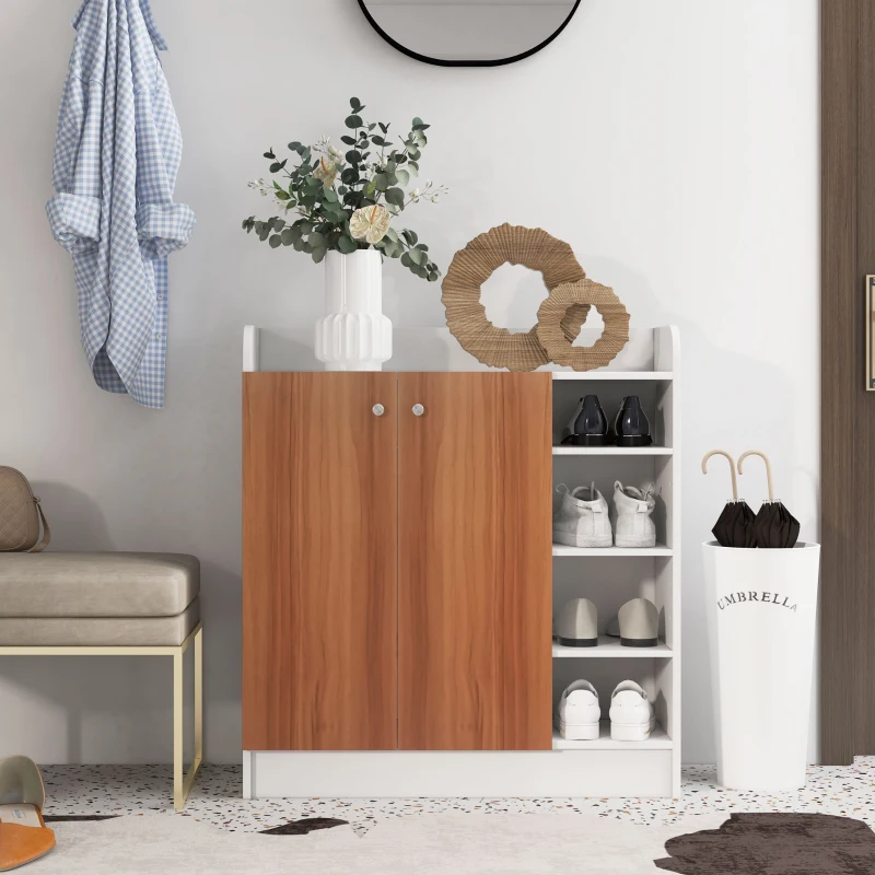 HOMCOM Sapateira com 2 Portas Prateleiras Interiores e 4 Prateleiras Exteriores com Altura Ajustável 83x30x90 cm Madeira