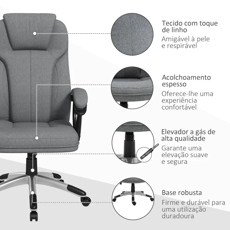 Vinsetto Cadeira de Escritório Giratória com Altura Ajustável Apoio para os Braços e Encosto Acolchoado de Linho Sintético 66x75x110-120 cm Cinza