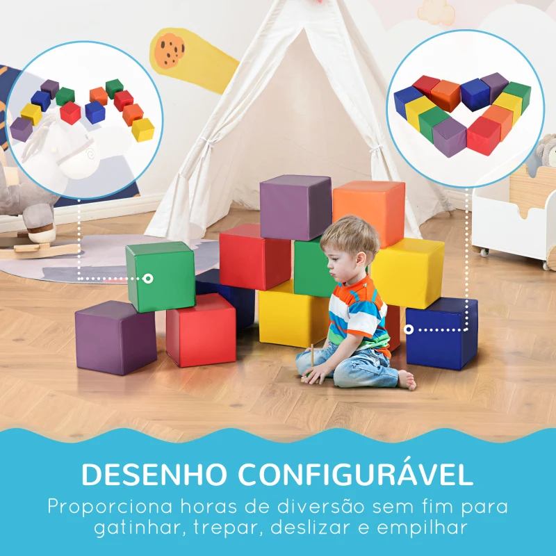 HOMCOM Conjunto de 12 Blocos Psicomotricidade para Crianças Blocos de Construção Brinquedo para Aprendizagem Multicor