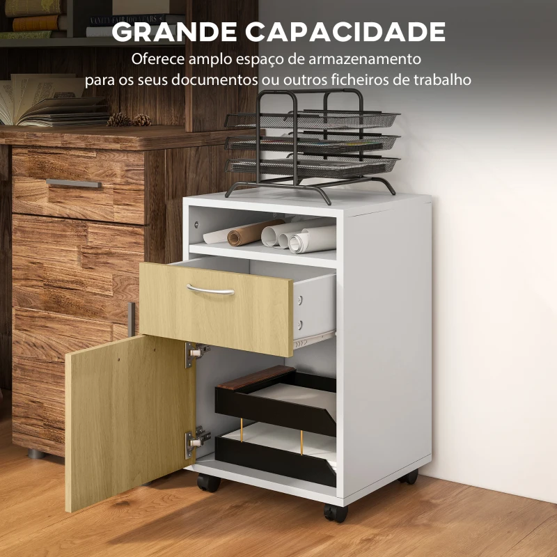 HOMCOM Bloco de Gavetas de Escritório com Armário e Gaveta Móvel Arquivador com Rodas Suporte para Impressora 40x35x60 cm Madeira