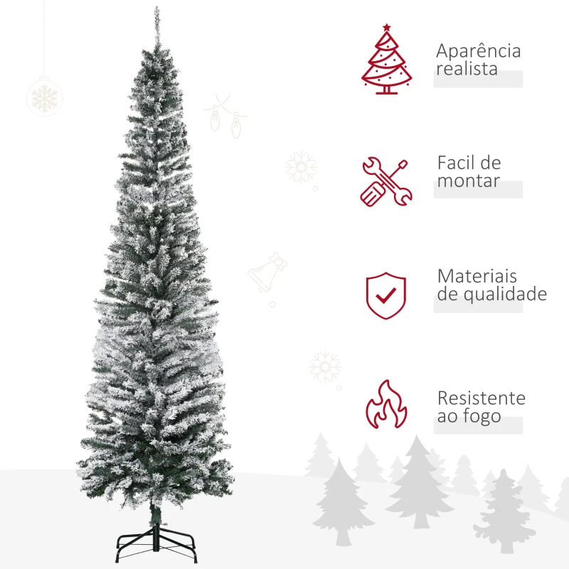 HOMCOM Árvore de Natal 225 cm Árvore de Natal Artificial Nevado com 738 Ramos e Suporte de Metal  Verde e Branco