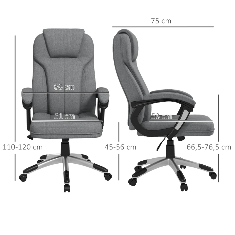 Vinsetto Cadeira de Escritório Giratória com Altura Ajustável Apoio para os Braços e Encosto Acolchoado de Linho Sintético 66x75x110-120 cm Cinza